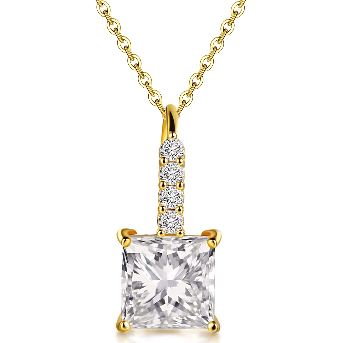 Fashion Pendant Necklace Four Claws Round Collarbone Chain Square Zirconium Copper made by BlueOne Jewelry