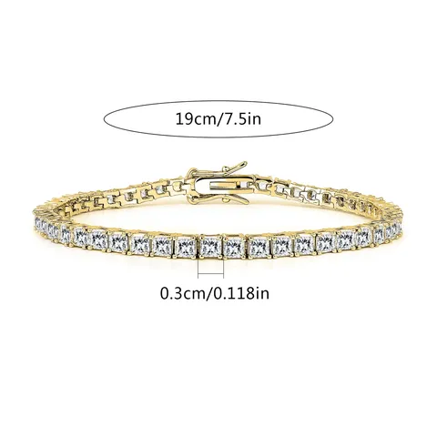 Square Zirconia Single Row Hip Hop Tennis Gold Bracelet - view 3