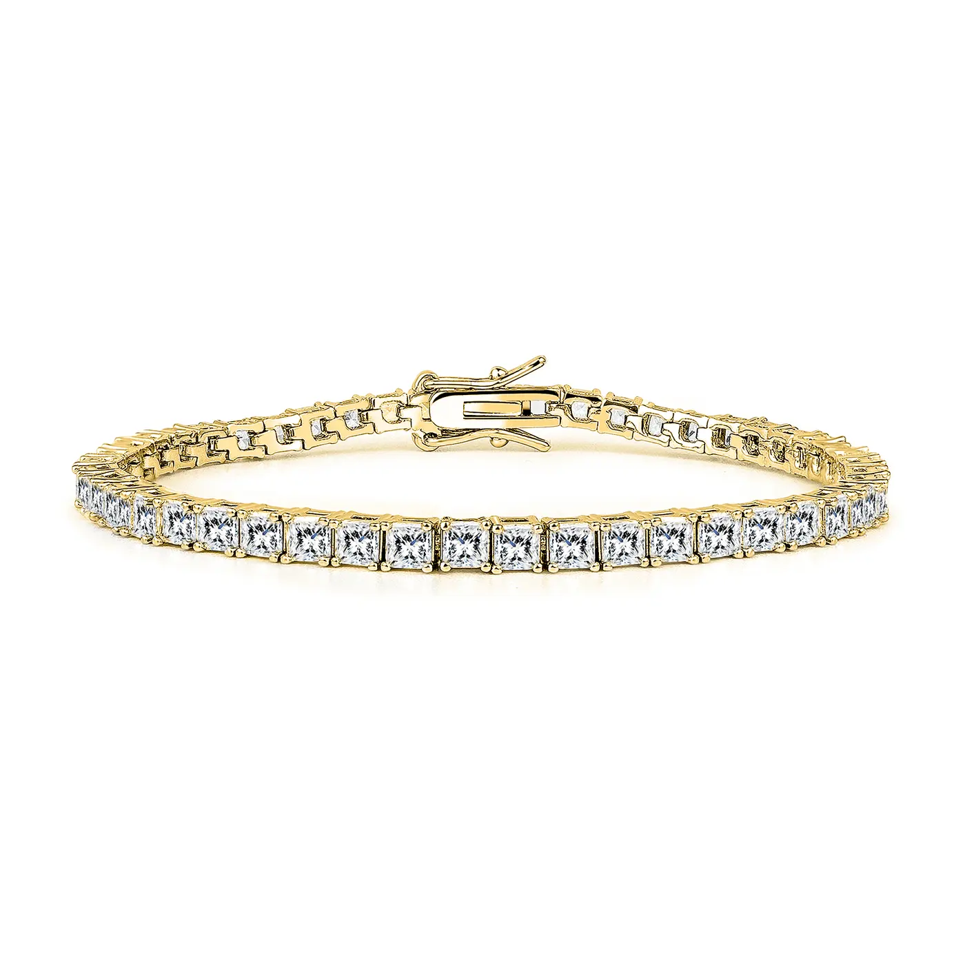 Square Zirconia Single Row Hip Hop Tennis Gold Bracelet made by BlueOne Jewelry