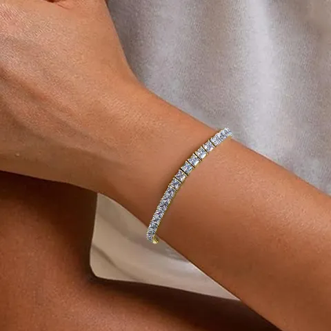 Square Zirconia Single Row Hip Hop Tennis Gold Bracelet - view 2