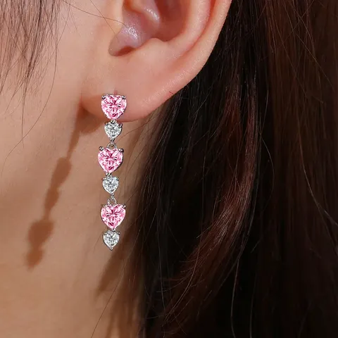 Sweet Pink Diamond Love Earrings Female Niche Personality Simple Versatile Temperament Ear Cuffs - view 2