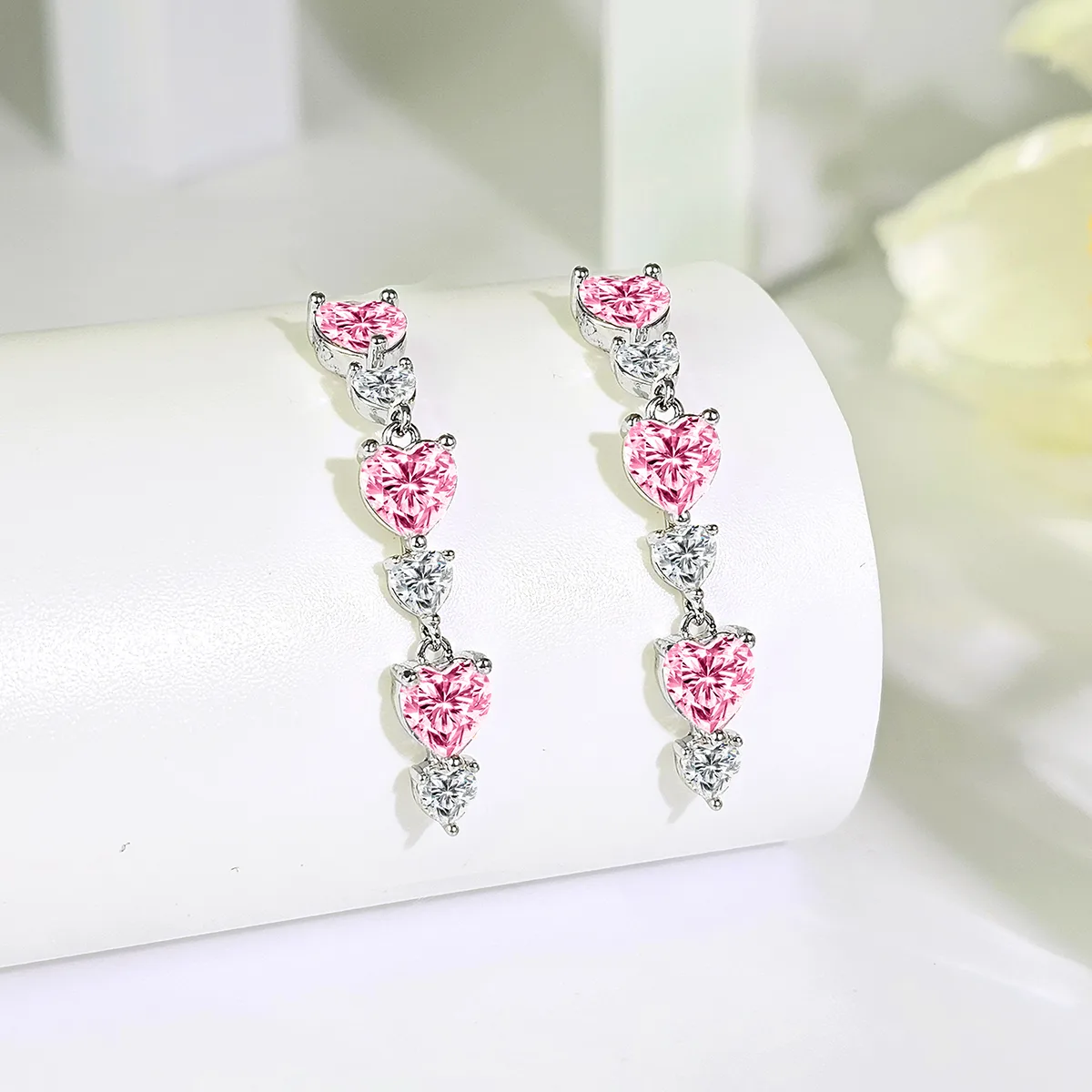 Sweet Pink Diamond Love Earrings Female Niche Personality Simple Versatile Temperament Ear Cuffs made by BlueOne Jewelry