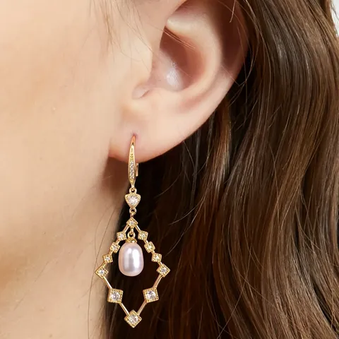The Pearl Hollow Inlaid Diamond Temperament Ear Hook Models Senior French Earrings - view 2