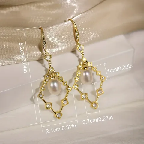 The Pearl Hollow Inlaid Diamond Temperament Ear Hook Models Senior French Earrings - view 3