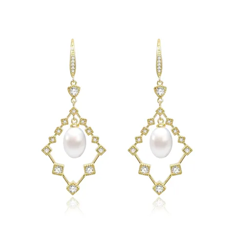 The Pearl Hollow Inlaid Diamond Temperament Ear Hook Models Senior French Earrings - Plated Brass jewelry made by BlueOne Jewelry