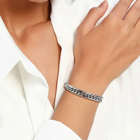 Stainless Steel Titanium Steel Does Not Lose Color Double Weave Grinding Surface Cuban Link Bracelet - view 2