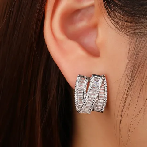 Trapezoidal Diamond Triple Rows of Diamond Earrings Ear Clap High-level Light - view 2