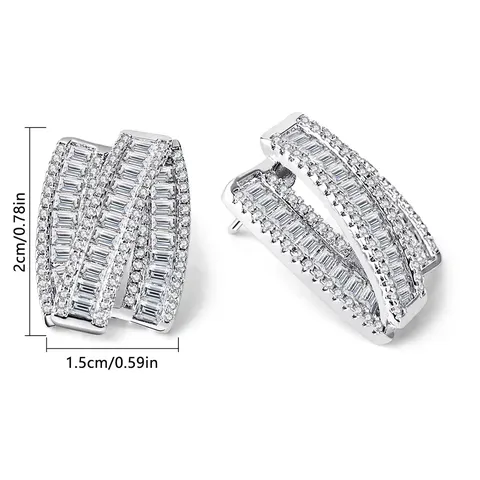 Trapezoidal Diamond Triple Rows of Diamond Earrings Ear Clap High-level Light - view 3