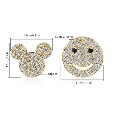 Hip-hop Smiley Stud Earrings Studded with Zirconia – Popular in Europe - view 3