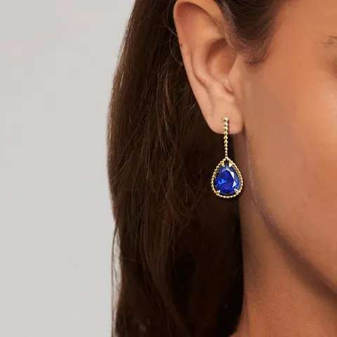 V Gold Full of Diamonds Water Drop Ear Hooks Large Bohemian Drop Earrings - view 2