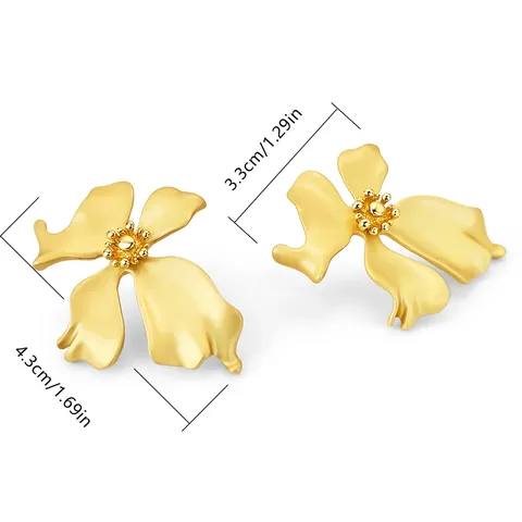 Vintage Metallic Floral Silver Needle Stud Earrings French Fashion - view 3