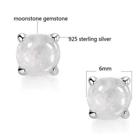 Sterling Silver Moonstone Solitaire Stud Earrings for Women - view 3