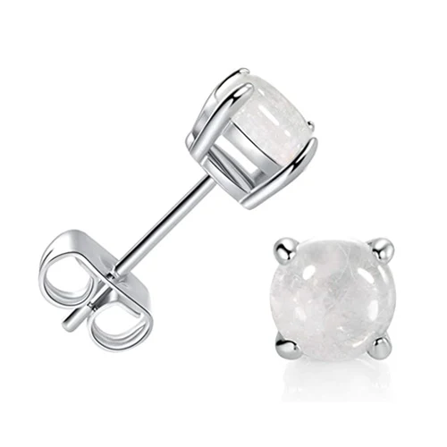 Sterling Silver Moonstone Solitaire Stud Earrings for Women made by BlueOne Jewelry