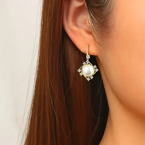Wreath Zirconia Pearl Earrings Empty Bracket Earrings Temperament Simple Female - view 2