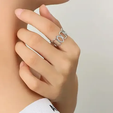 Zircon Geometric Hollow Ring Design Sense Niche Europe and the United - view 2