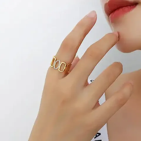 Zircon Geometric Hollowing Ring Design Sense Niche Europe and the United - view 2