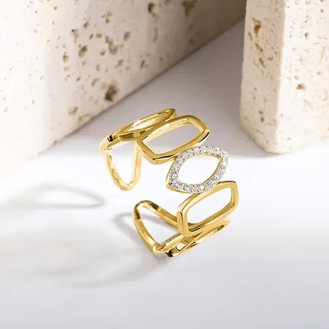 Zircon Geometric Hollowing Ring Design Sense Niche Europe and the United - view 3