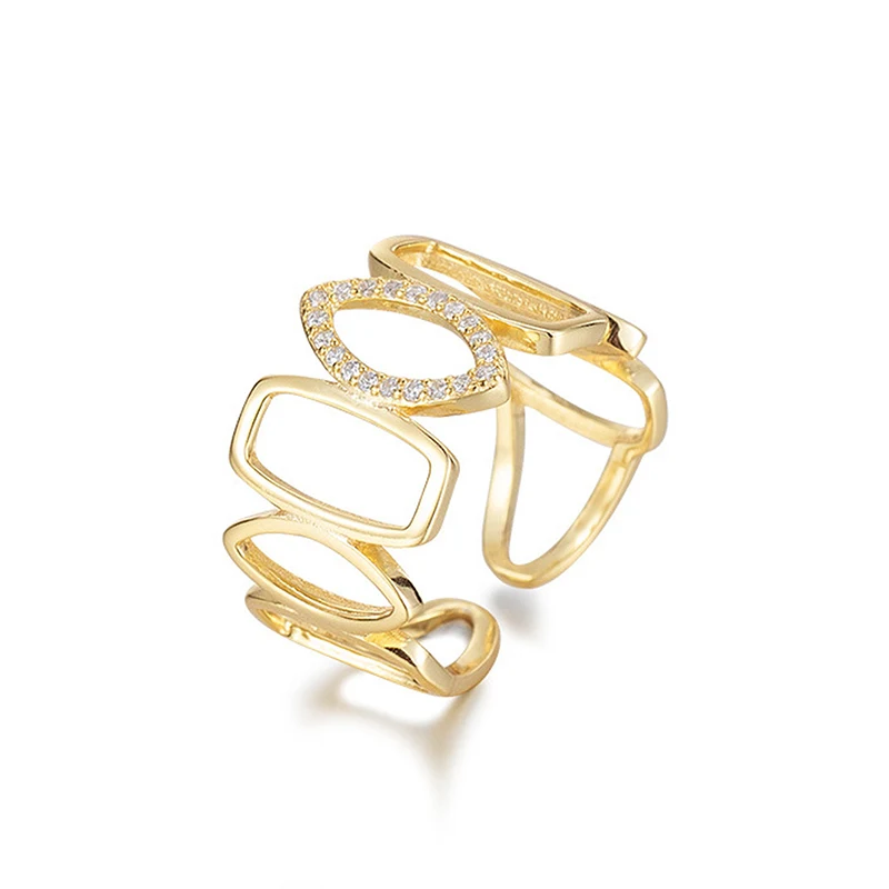Zircon Geometric Hollowing Ring Design Sense Niche Europe and the United made by BlueOne Jewelry