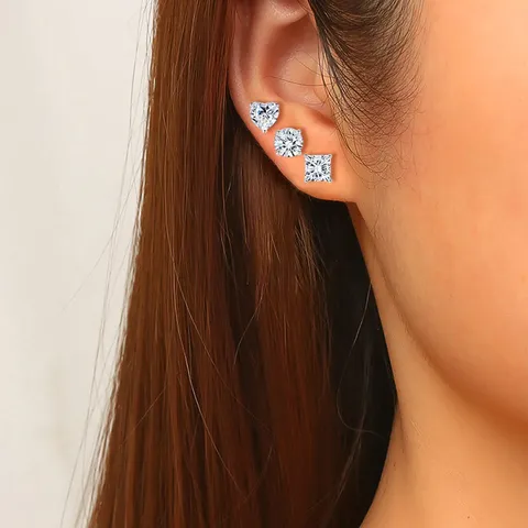Zirconia Earrings Single Diamond Silver Ear Bone Stud Earrings Simple Versatile - view 2