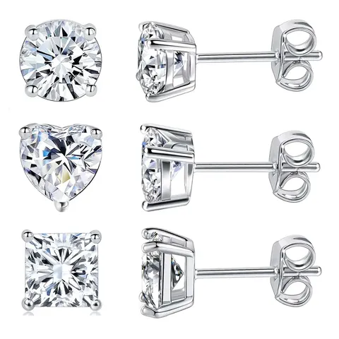 Zirconia Earrings Single Diamond Silver Ear Bone Stud Earrings Simple Versatile - Plated Brass jewelry made by BlueOne Jewelry
