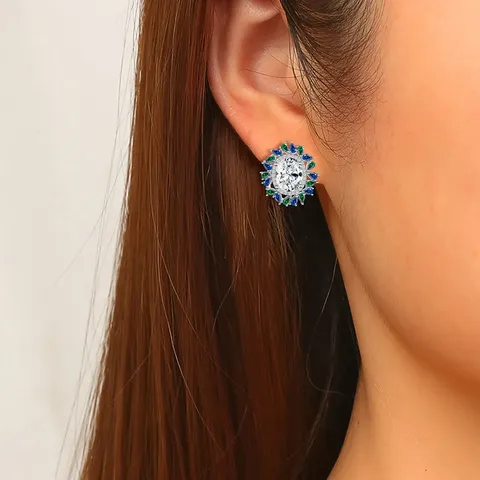 Zirconia Flower Geometric Square Earrings with Zirconia Earrings - view 2
