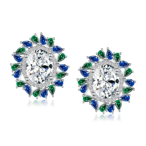 Zirconia Flower Geometric Square Earrings with Zirconia Earrings - Plated Brass jewelry made by BlueOne Jewelry
