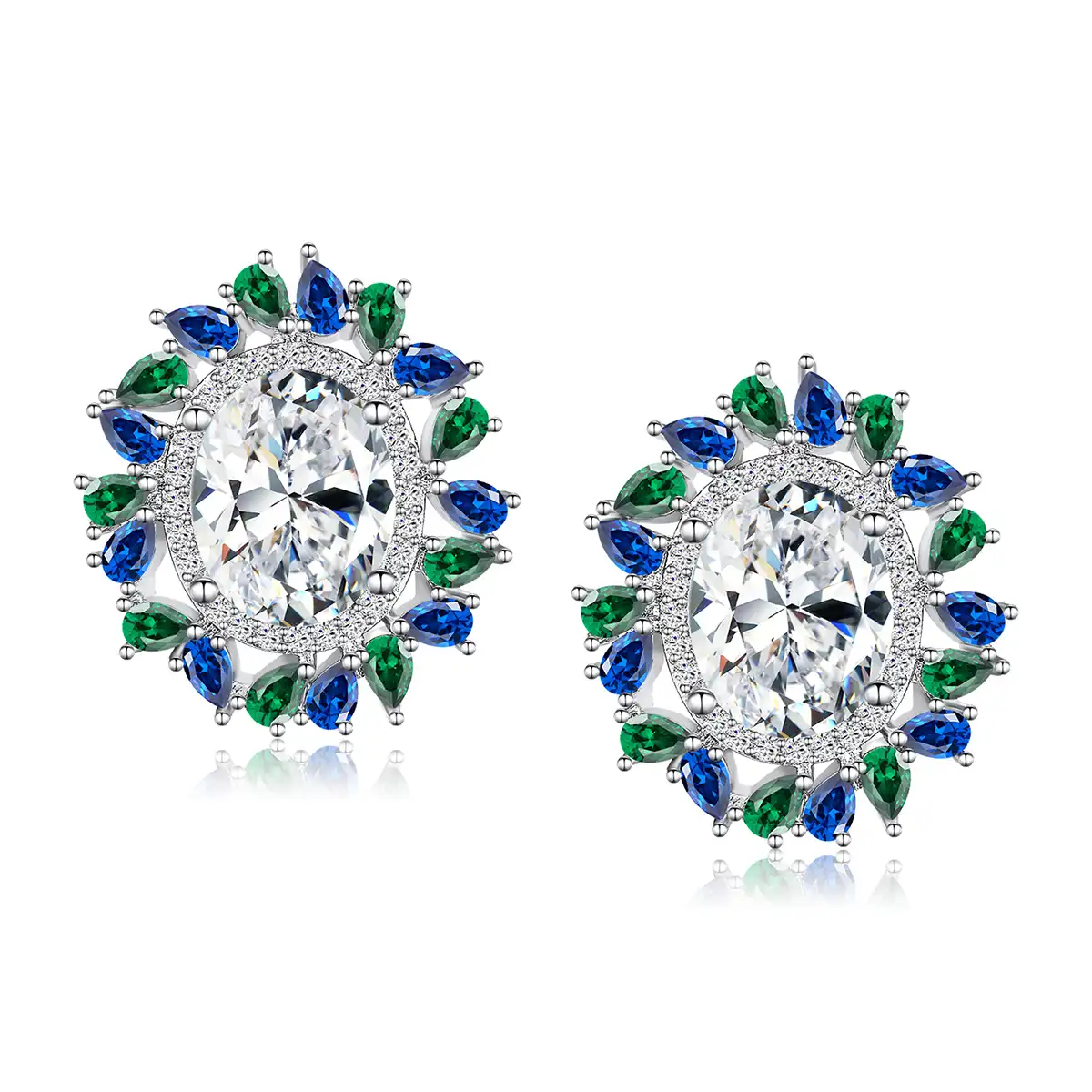 Zirconia Flower Geometric Square Earrings with Zirconia Earrings made by BlueOne Jewelry