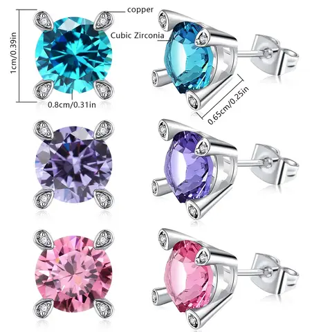 Zirconia Stud Earrings for Women Multiple Colors Available Minimalist Ear Jewelry - view 3