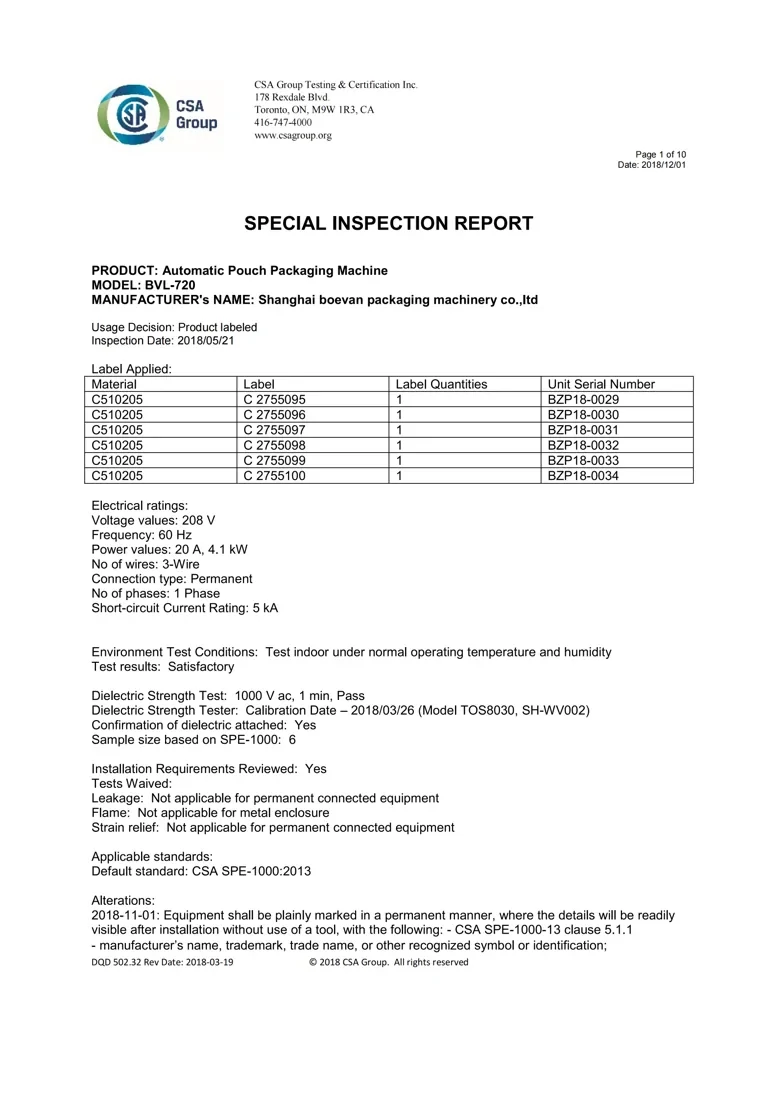 CSA inspection report