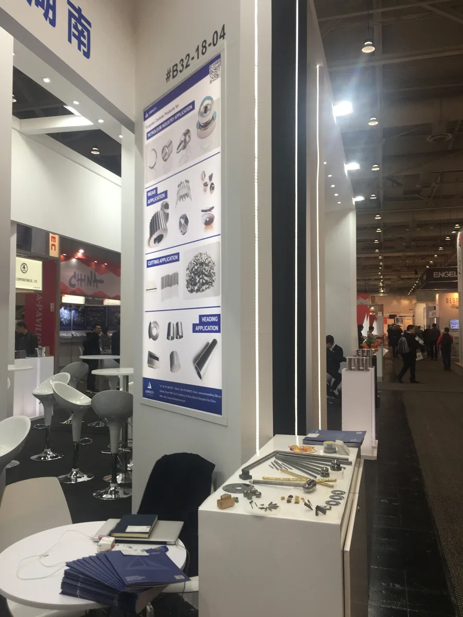 The exhibition display set up with product samples