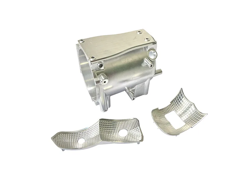 CNC machined aluminium alloy engine housing prototype with mounting brackets