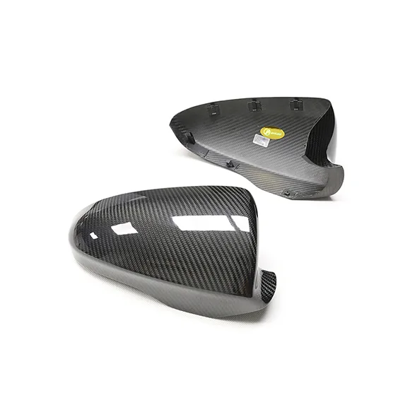 Carbon fiber rearview mirror replacement caps with twill weave finish