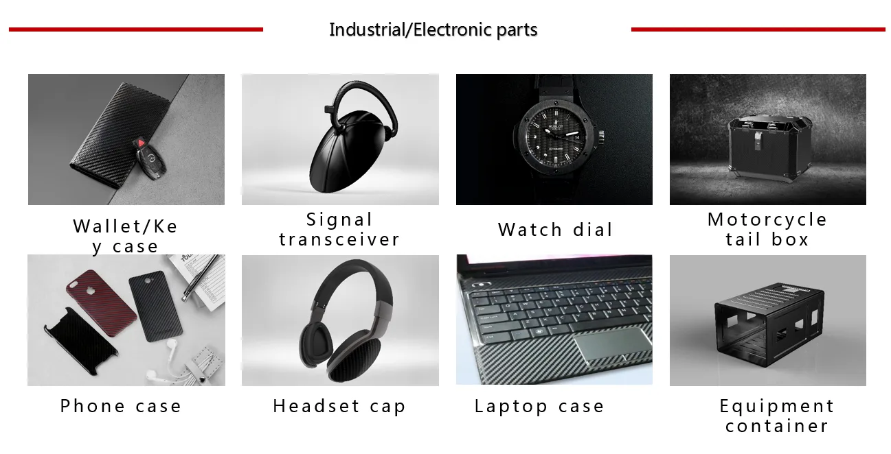 Carbon fiber industrial and electronics parts including laptop and headset components