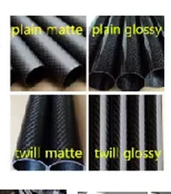 Carbon fiber tube finish samples in plain matte plain glossy twill matte and twill glossy
