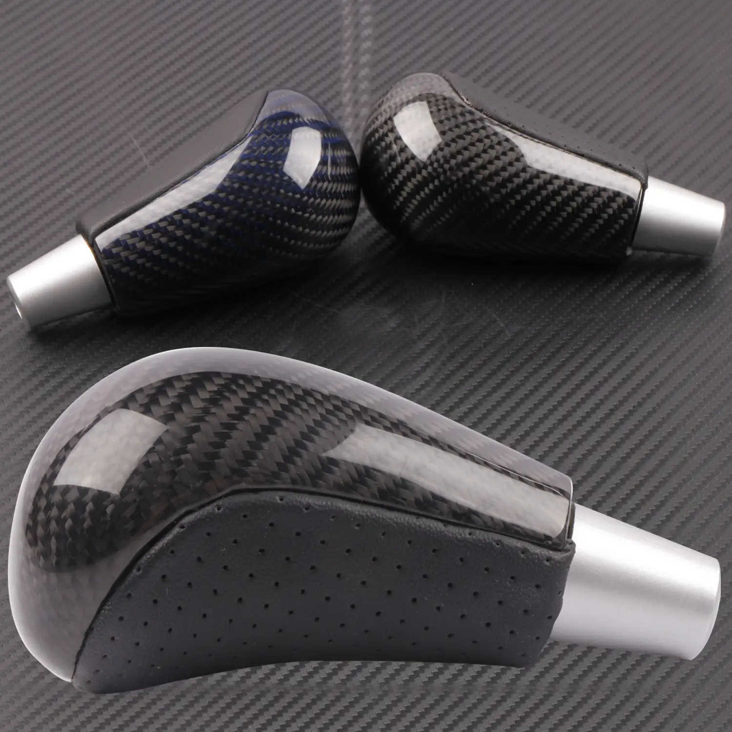 Carbon fiber and aluminium gear shift knobs with twill weave surface