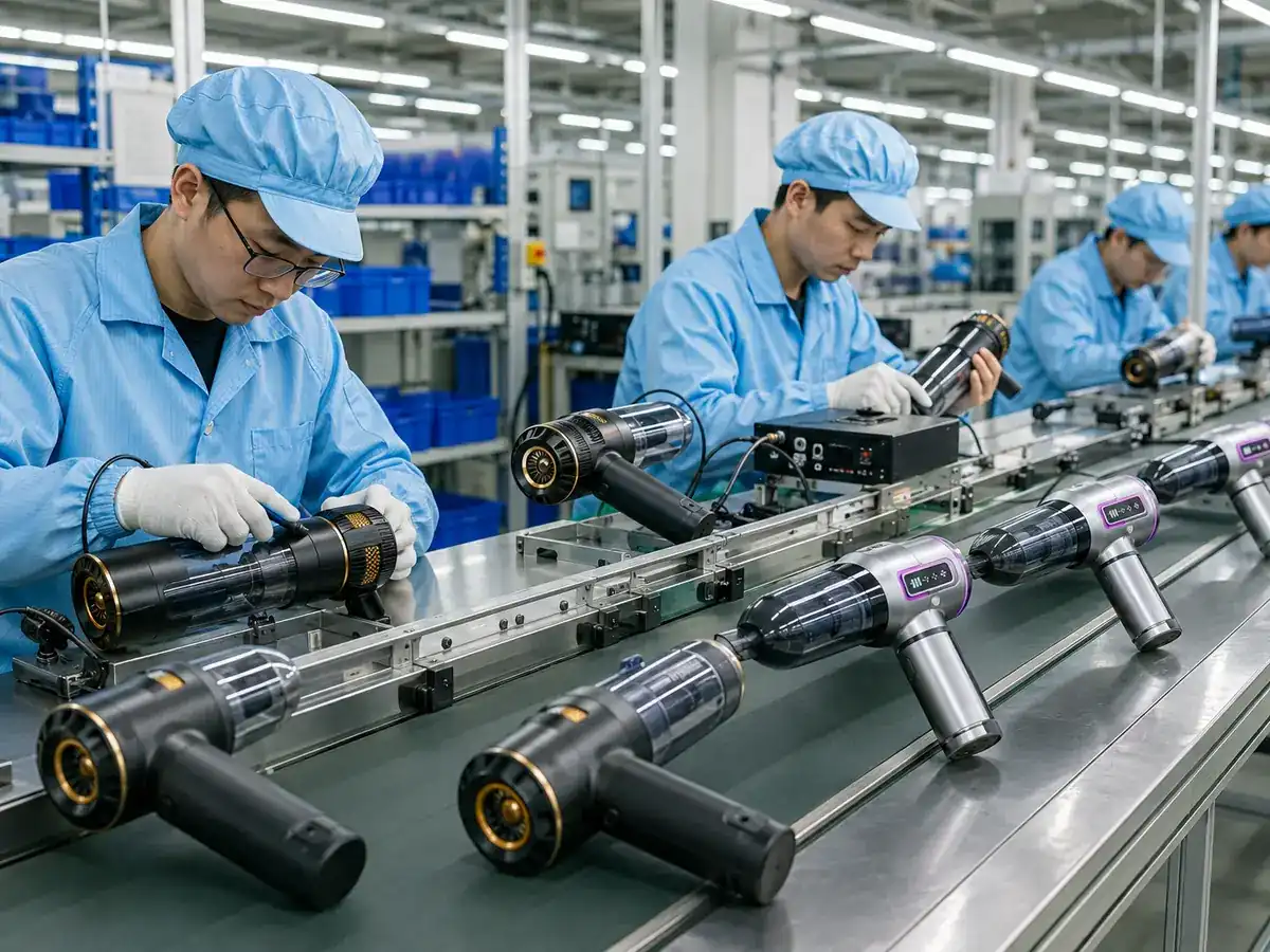 SHINETECH operators assembling car vacuum cleaners at the Shenzhen factory