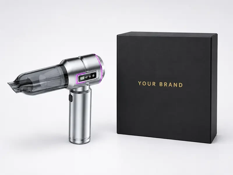 Customised SHINETECH car vacuum cleaner packaging prepared for a private-label brand