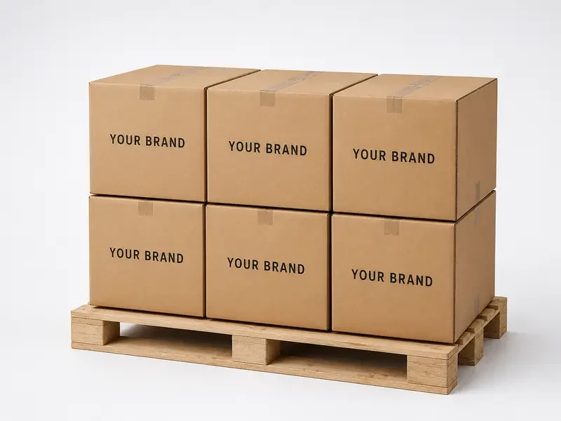 Private-label car vacuum cleaner cartons palletised for global shipping