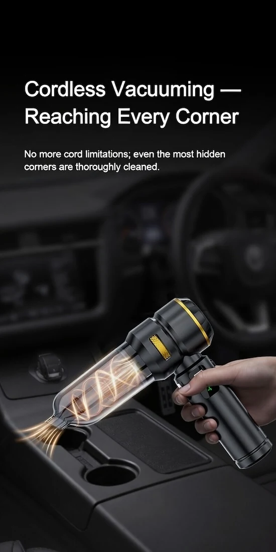 ST-6704 A Plus cordless cleaning between the centre console and the driver seat
