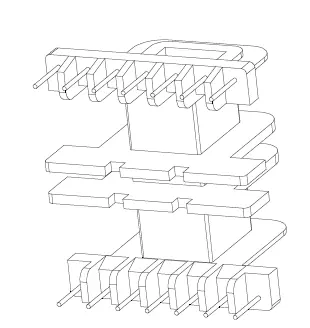 EE42 Bobbin, Horizontal, 7+7 Pins, 2 Section - CB Magnetics