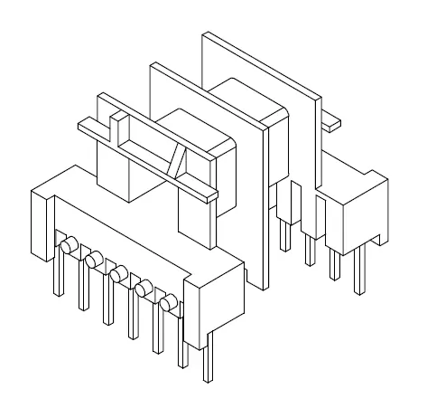 EF16 Horizontal bobbin with 2 sections 14 pins - CB Magnetics