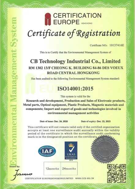 ISO 14001 2015 certificate