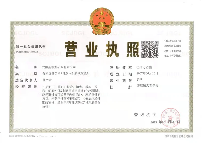 Business licence of Anyang County Kailong Mining Co Ltd