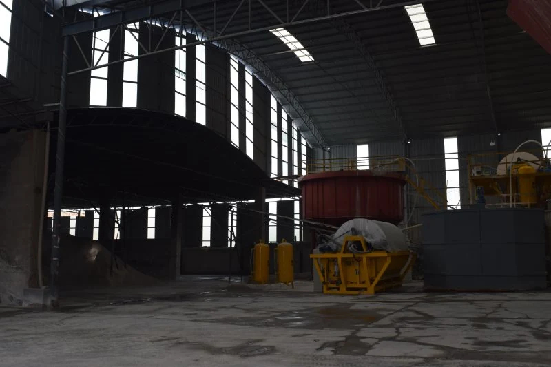 Processing hall interior with milling and screening equipment