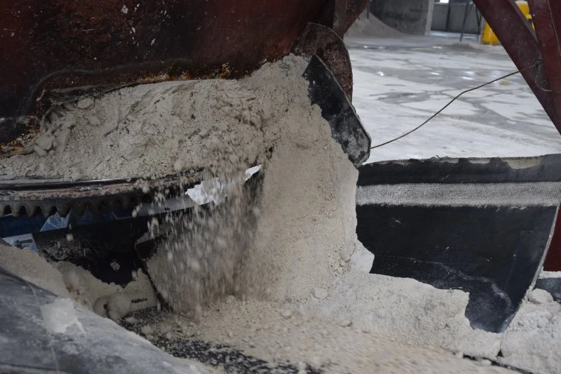 Crushed ore discharging from the primary crusher