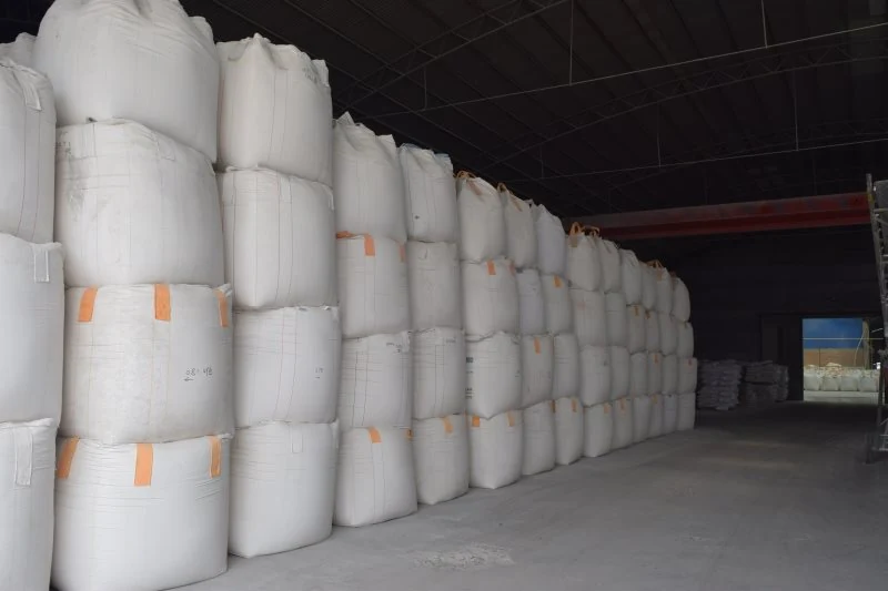 Rows of FIBC jumbo bags stored in the warehouse