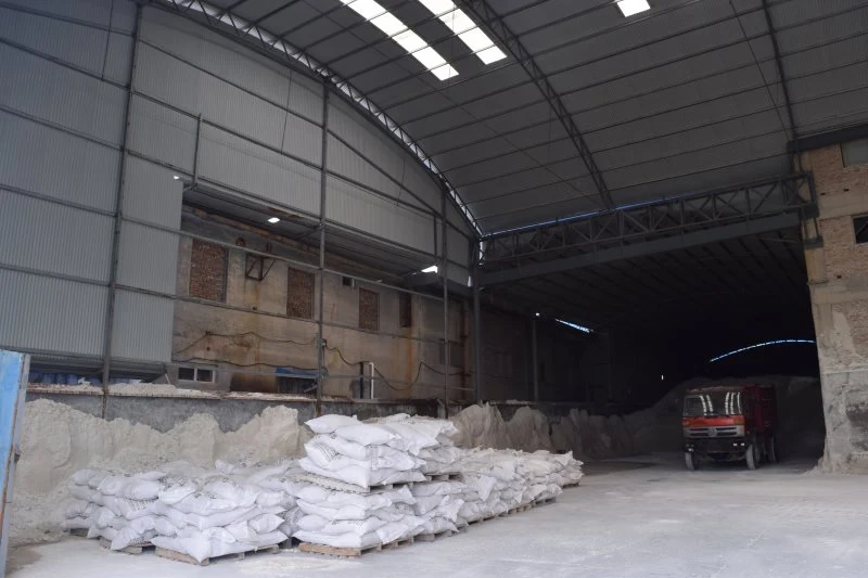 Truck loading finished bags at the warehouse