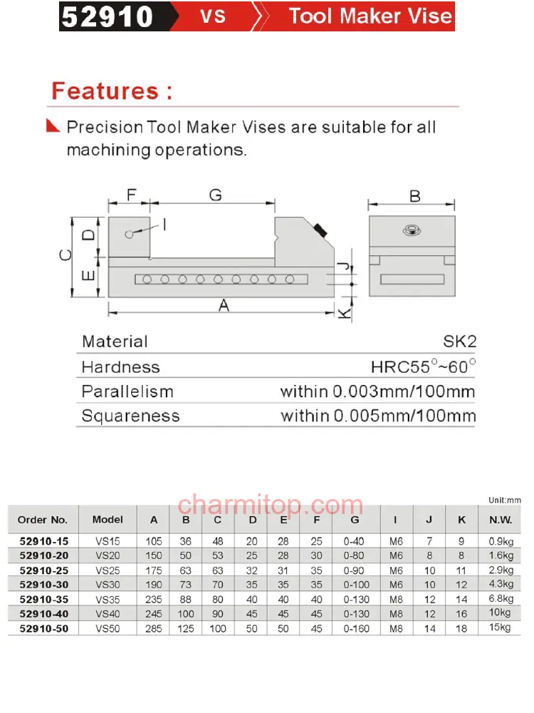Tool Maker Vise 52910 VS15 VS20 VS25 VS30 VS40