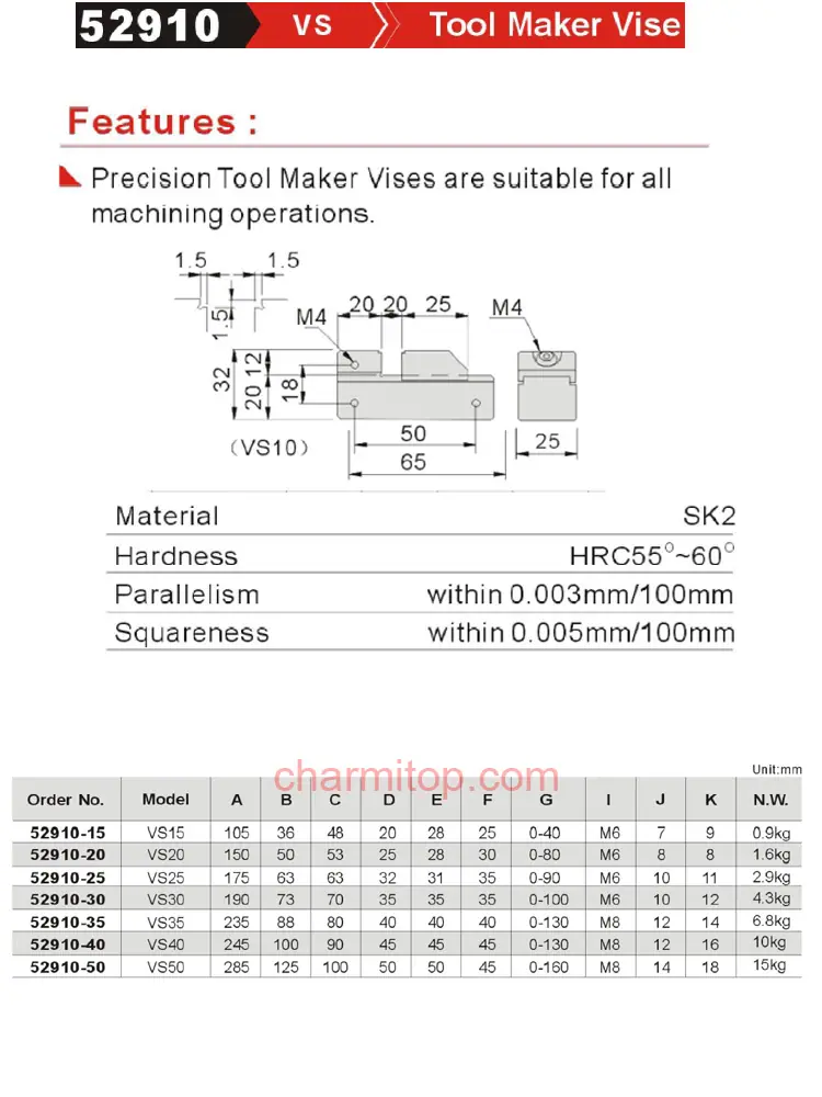 Tool Maker Vise 52910 VS15 VS20 VS25 VS30 VS40