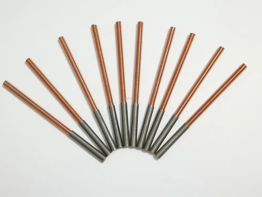 Copper tungsten tapping electrode M5 M6 thread 50/75mm total length for drilling edm machine